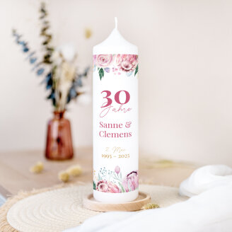 Kerze Perlenhochzeit 30 Jahre Blumen