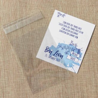 Gastgeschenk Taufe Junge Tüte transparent + Etikett Aquarell