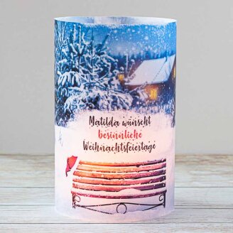 Windlicht Weihnachten Karte Bank im Schnee