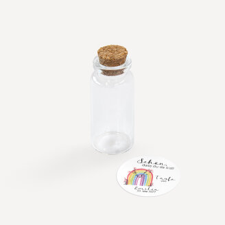 Gastgeschenk Taufe Mini Glasröhrchen mit Aufkleber Regenbogen Vintage