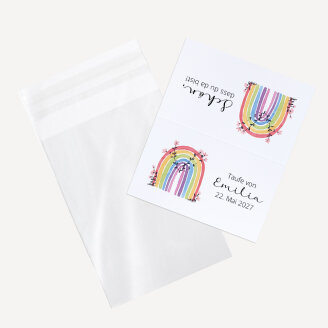 Gastgeschenk Taufe Tüte transparent mit Etikett Regenbogen Vintage