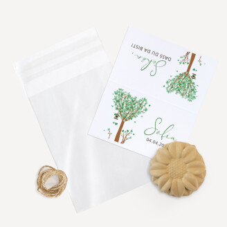 Gastgeschenk Samenbombe + Etikett Baum Herzen mit Juteband
