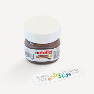 Gastgeschenk Mini Nutella Glas mit Aufkleber Regenbogen Symbole