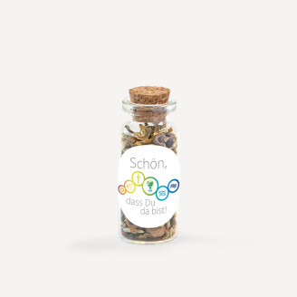 Gastgeschenk Mini Glasröhrchen mit Aufkleber Regenbogen Symbole