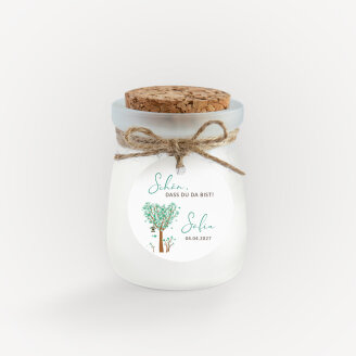 Duftkerze Vanille mit Korkdeckel + Anhänger Baum Herzen